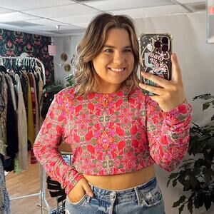 Misa Acia Ana Capri Floral Long Sleeve Top Pink Size Large